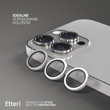 Etteri Camera Lens Protector szkło na aparat do iPhone 15 Pro / 15 Pro Max srebrny